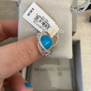 Michael Kors Silver Pave X Ring Size 8